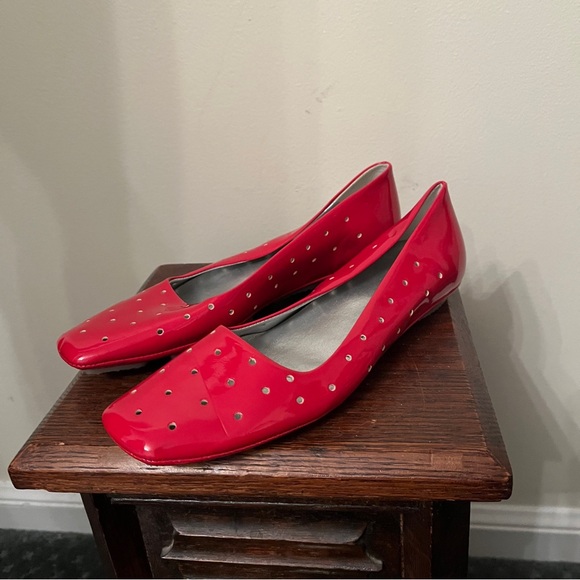 Vintage Steven by Steve Madden Red Polka Dot Cut Out Ballet Flats - Picture 3 of 7